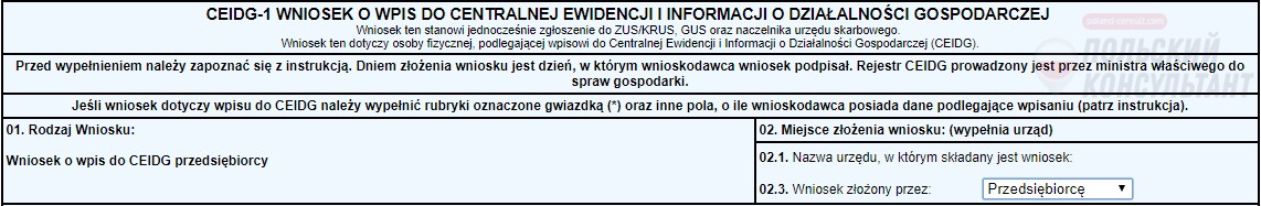 Онлайн регистрация ИП в Польше. Шаг 1