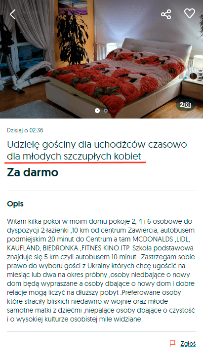 Безкоштовне житло в Польщі для українців на ОЛХ