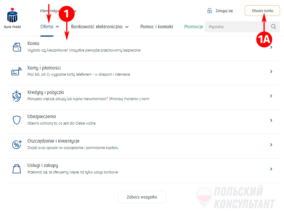 Как открыть личный счет в ПКО банке польском? 1